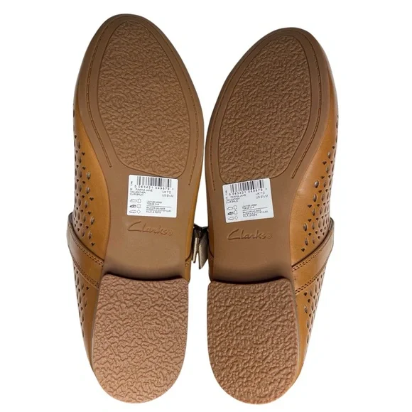 Clarks Women's Fawna Jane Tan Leather Perforated Flats size 9.5 New - Picture 6 of 10